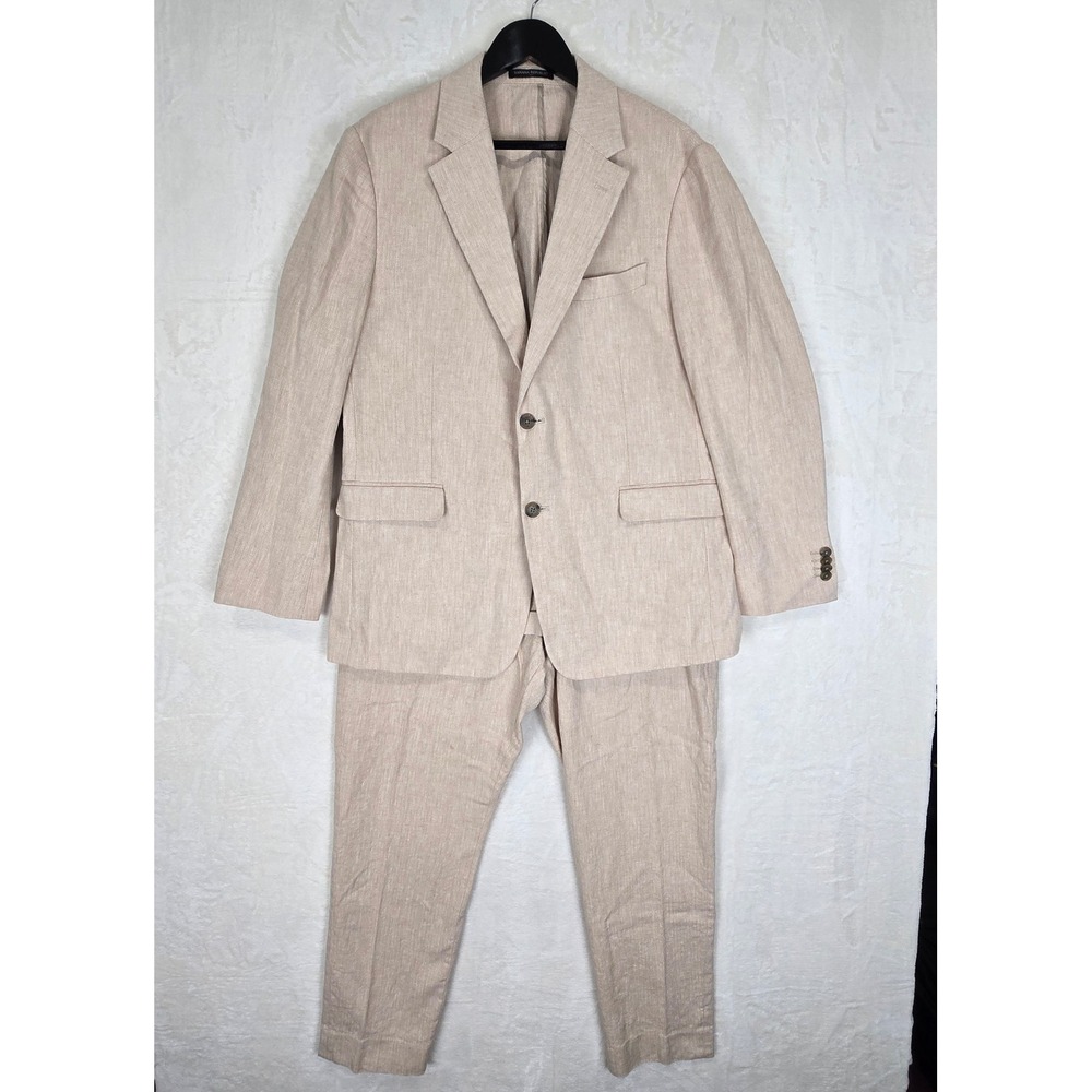 Banana Republic Tailored Fit Suit 44R 36x32 Natural Herringbone 878307-01